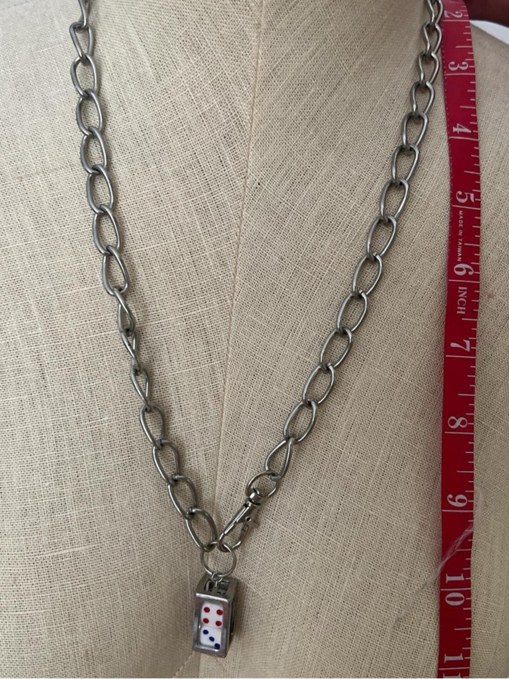 Silver Link Chain Necklace with Rectangular Remote Charm - Picture 4 of 5